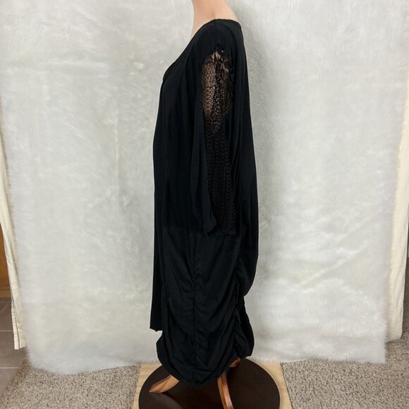XCVI Black Ruched Sheer Lace Sleeve Midi Dress Plus Size 3X - Picture 4 of 9